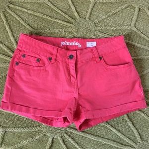 Boden Johnnie B Denim Cuff Shorts in Watermelon