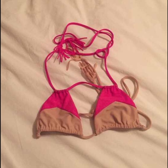Acacia Swimwear- Pink and Tan Triangle Top - Picture 2 of 2