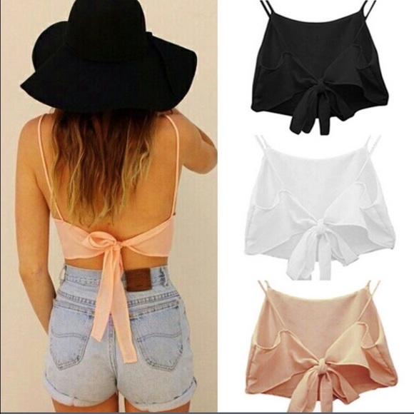 White Tie Crop Top Tank