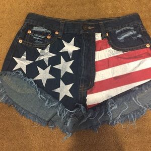 American Flag Jean Shorts - High Waisted