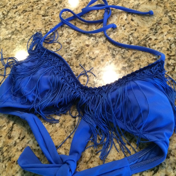 Blue Fringe Bathing Suit Top - Picture 1 of 2