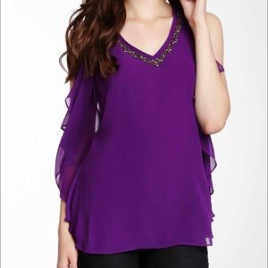 Beaded V Neck Ruffle Top