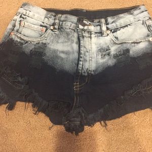 High Waisted Jean Shorts - Black Acid Wash