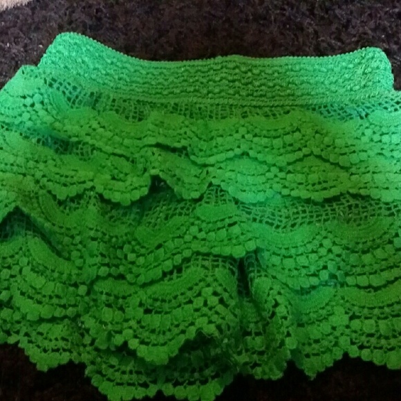 Green lace shorts