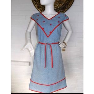 1960's Chambray Novelty Print A Line Summer Dress