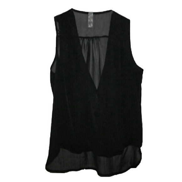 See through  black v neck  blouse