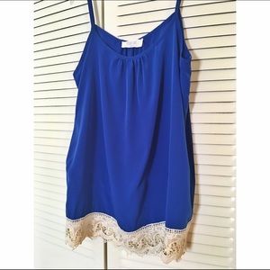 Cobalt blue long tank with crochet