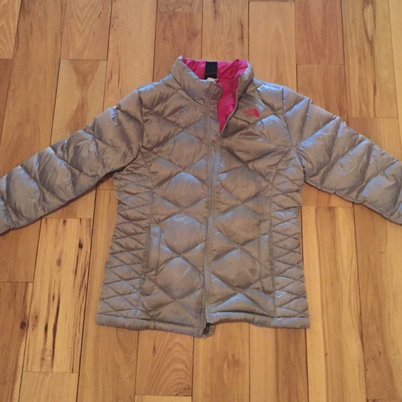 Silver with hot pink lining puffy North Face