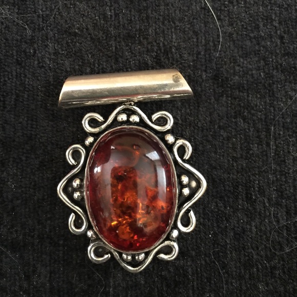 Amber pendant sterling marked