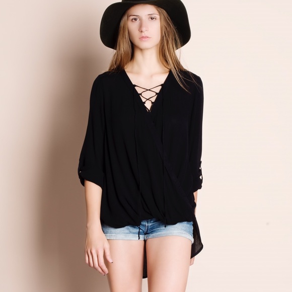 Lace Up Faux Wrap Top - Picture 4 of 4