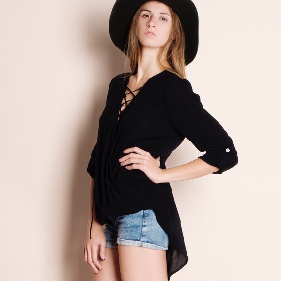 1HRSALE Lace Up Faux Wrap Top - Picture 2 of 4