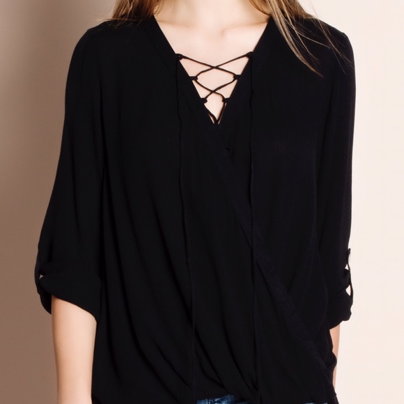 1HRSALE Lace Up Faux Wrap Top - Picture 4 of 4