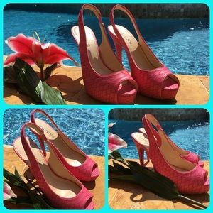 GUESS PINK SLING BACK PEEP TOE HEELS SIZE 8M***