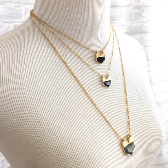 Three Stone Layered 18k Plated Necklace - Picture 4 of 4