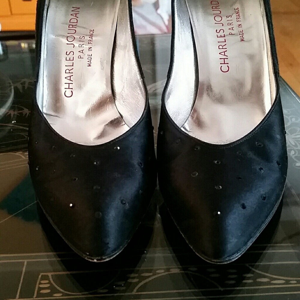 VTG Charles Jourdan Blk Rhinestone Heels! 7.5N♡ - Picture 5 of 8