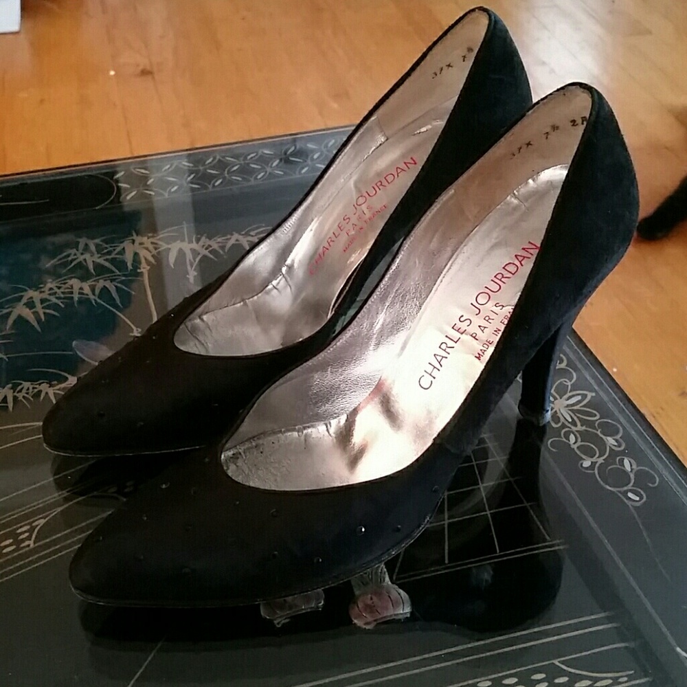 VTG Charles Jourdan Blk Rhinestone Heels! 7.5N♡ - Picture 8 of 8