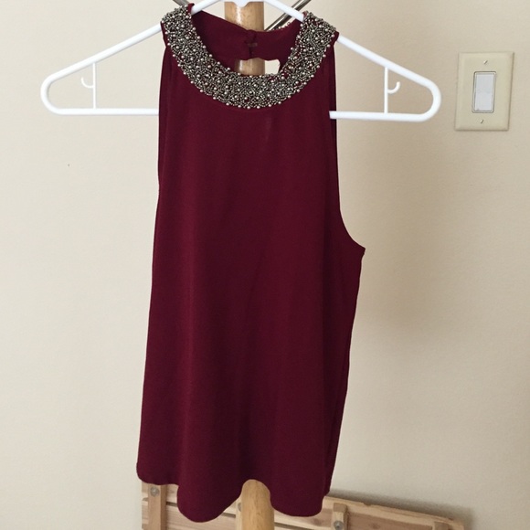 Charlotte russe embellished neckline wine blouse