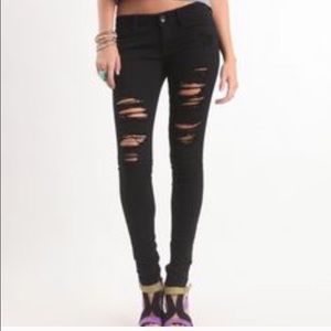 Distressed black skinny jeans from pacsun
