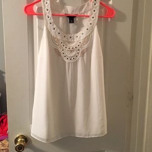 White And Gold Embroidered Top