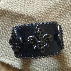 Black leather Fleur de lis bracelet