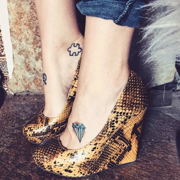 Yellow faux snakeskin heels