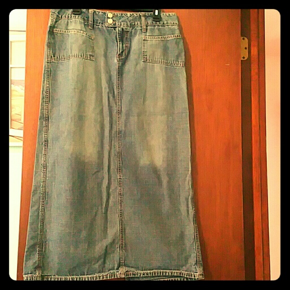 Long, ankle-length denim skirt