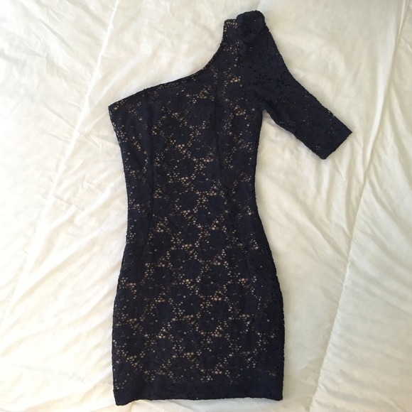 One-Shoulder Dark Navy Blue Bodycon Dress