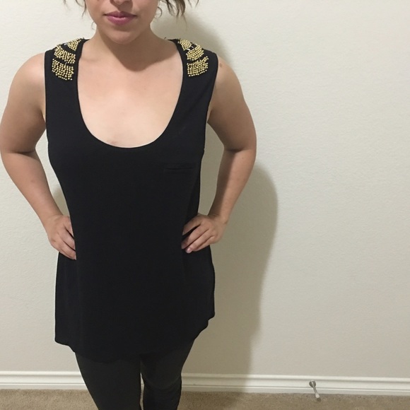 Black Top With Shoulder Embellishments - Picture 1 of 4