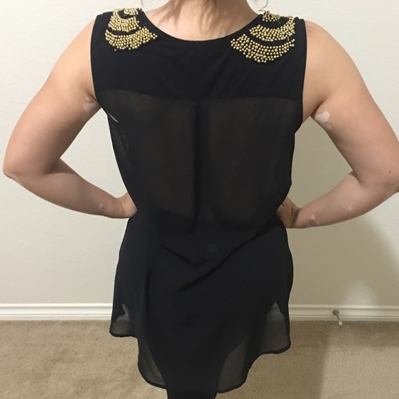 Black Top With Shoulder Embellishments - Picture 2 of 4
