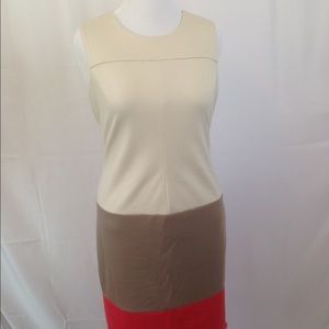 Never worn, cream, taupe, and coral knit dress.
