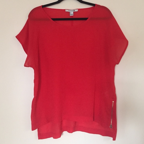 Sheer red blouse with gold zipper detail - Picture 2 of 4