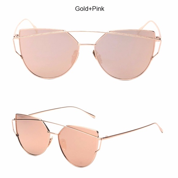 LAST ONE•Oversized mirrored gold/pink sunglasses • - Picture 2 of 4