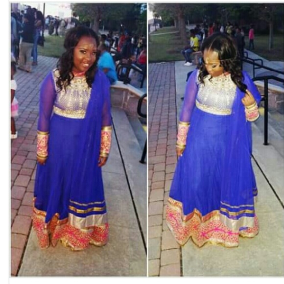 Anarkali dress pink , blue and gold