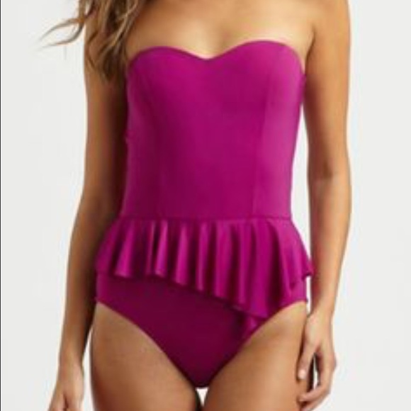 Badgley mischka peplum one piece in magenta.