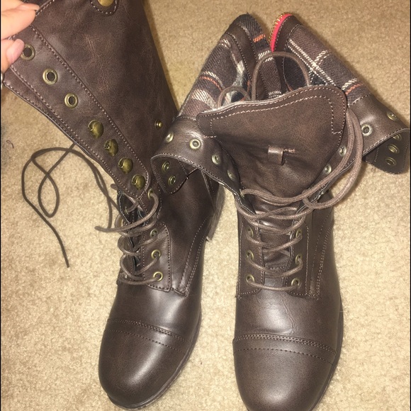 Dark brown combat boots