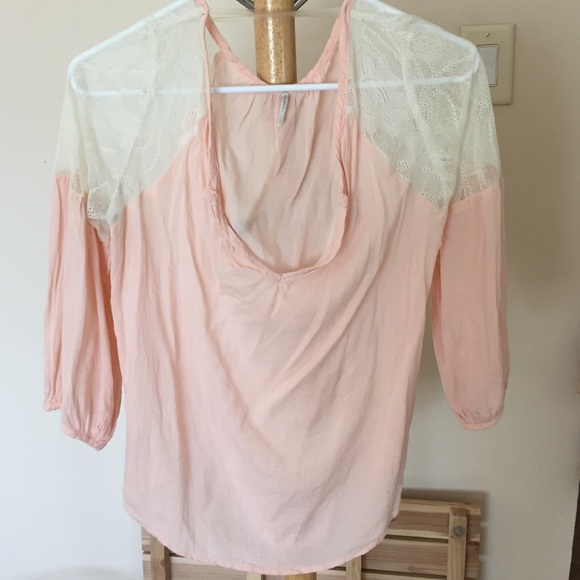 Nasty gal baby pink and lace vneck top
