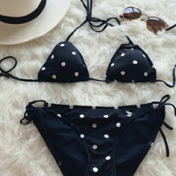 Abercrombie & Fitch Navy Blue polka dot bikini!!