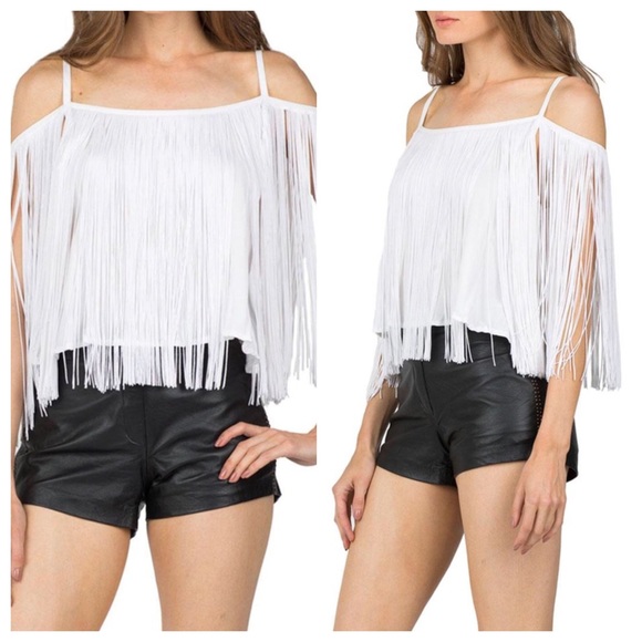 CLEOBELLA White Tank W/ Fringe JES TOP