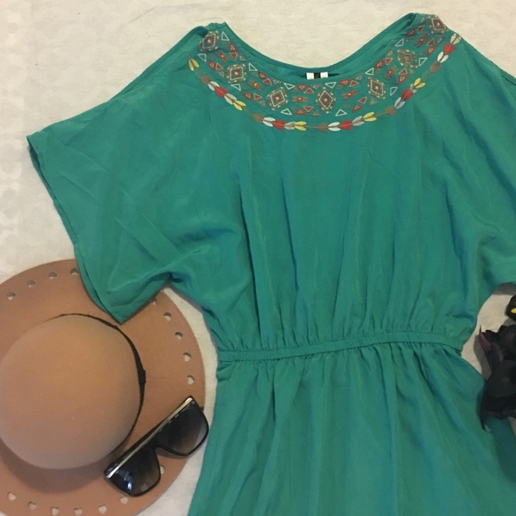 Turquoise Aztec Embroidered Dress - Picture 2 of 2