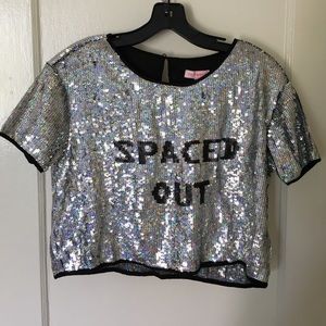 Re:Named Sequin "Spaced Out" Crop Top