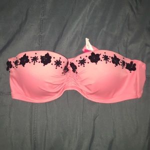 Neon pink floral bandeau swim top
