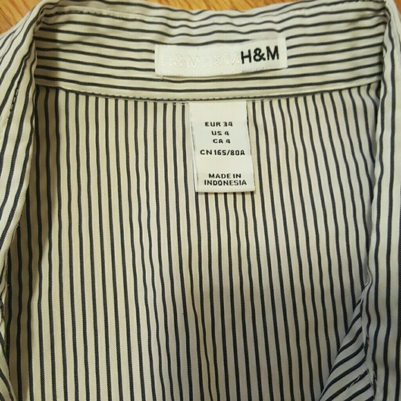 H&M stripped button down shirt 3/4 sleeve 4 - Picture 3 of 4