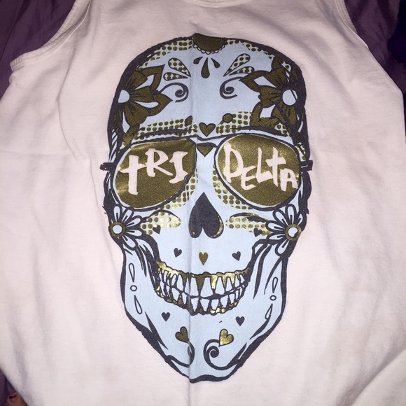 📍SOLD📍Tri Delta white sugar skull tank with gold