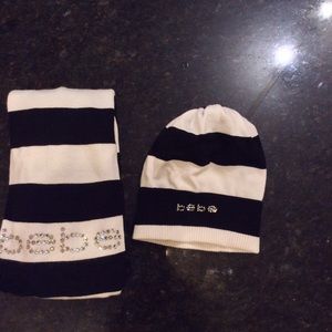 BEBE black and white hat and scarf set NWOT