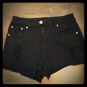 Black high wasted distressed jean shorts