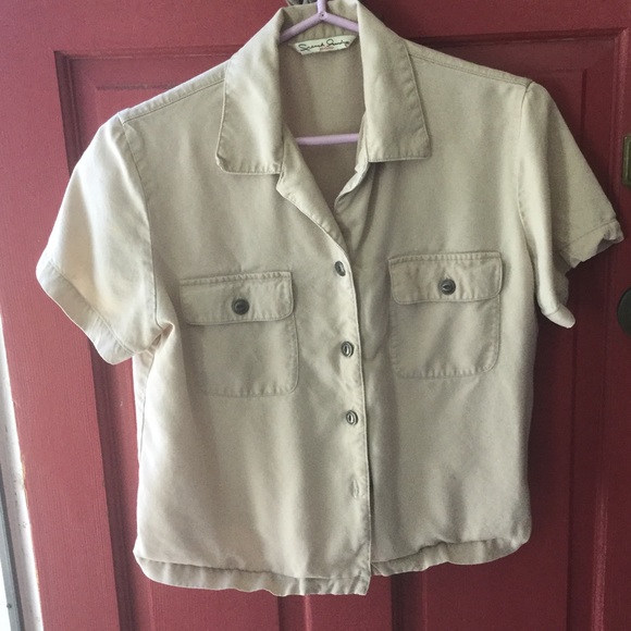 Beige Tencel blouse/camp shirt