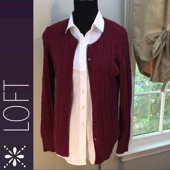 LOFT Burgundy Cable Knit Sweater