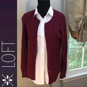 LOFT Burgundy Cable Knit Sweater