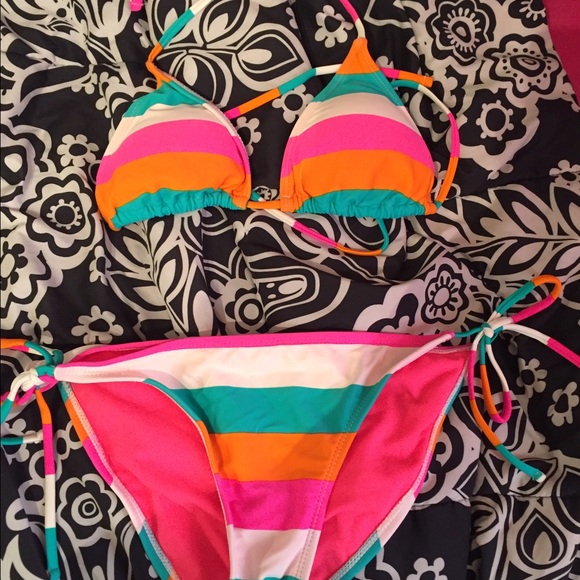 Forever 21 striped swimsuit top and bottoms.