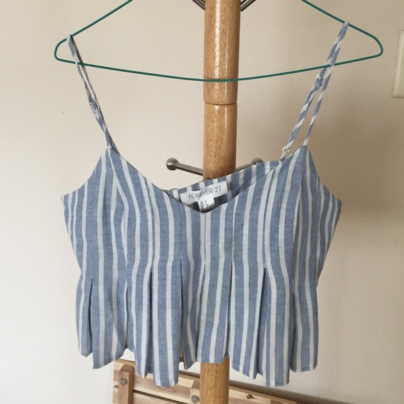 F21 blue and white striped crop top